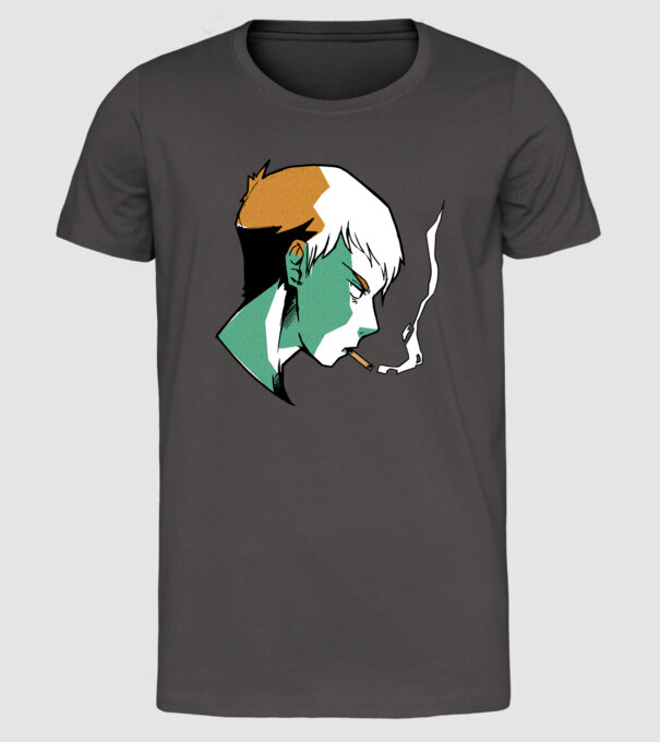 Anime băiat fumător model gri închis pe tricou