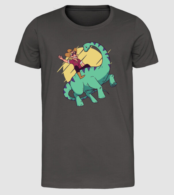 Dinozaur Cowboy model gri închis pe tricou
