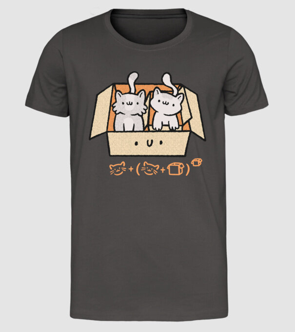 Cutie cu pisică drăguță model gri închis pe tricou