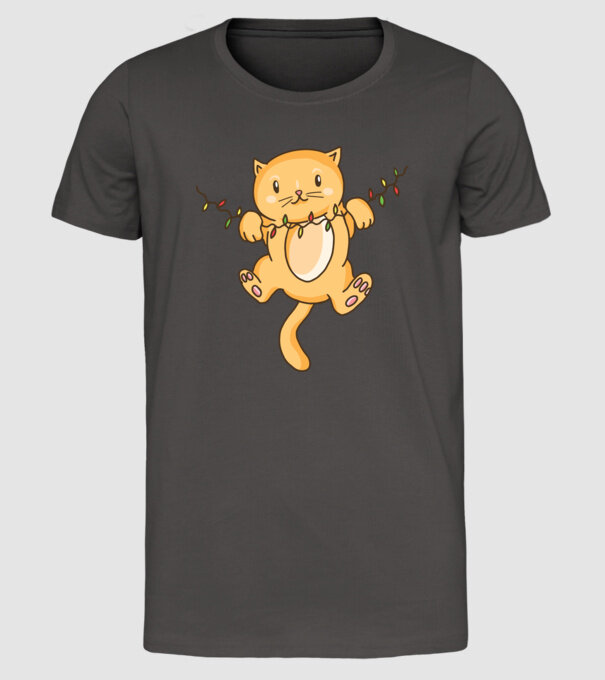 Pisică drăguță Crăciun model gri închis pe tricou
