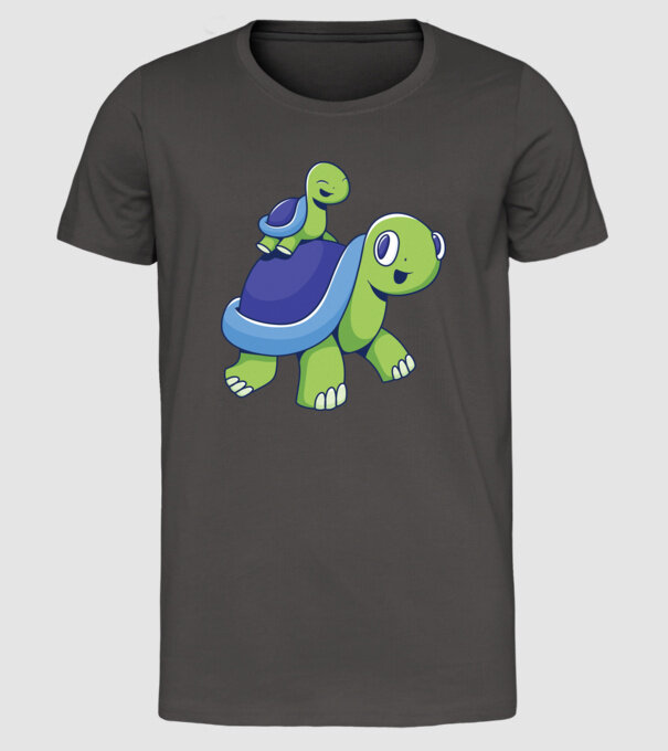 Familie țestoase drăguțe model gri închis pe tricou