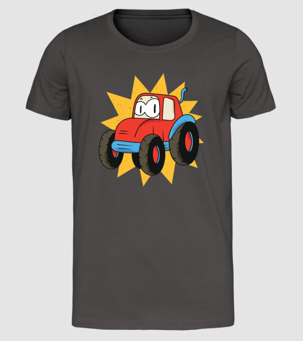 Tractor drăguț pentru copii model gri închis pe tricou