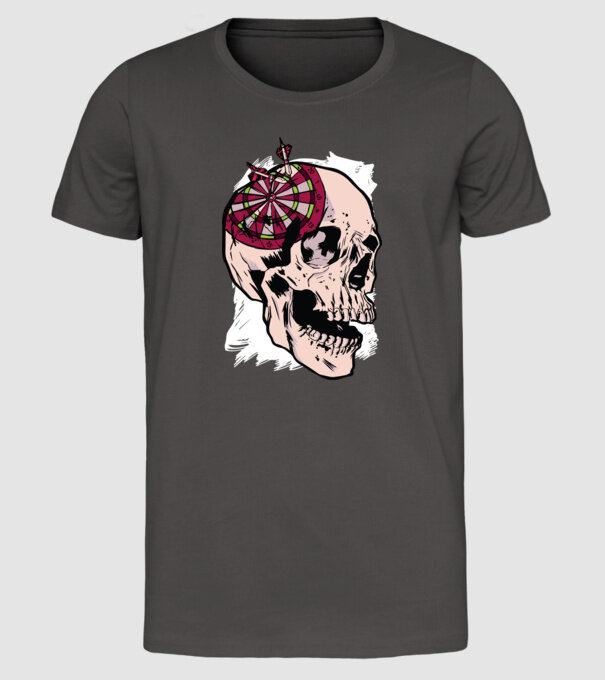 Craniu Darts model gri închis pe tricou