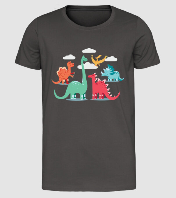 Dinozauri model gri închis pe tricou