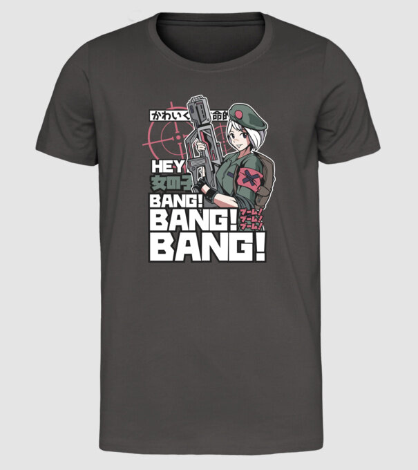 Fată Anime Gerilla model gri închis pe tricou