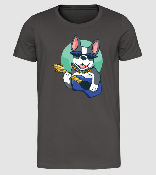 Bulldog Chitarist model gri închis pe tricou