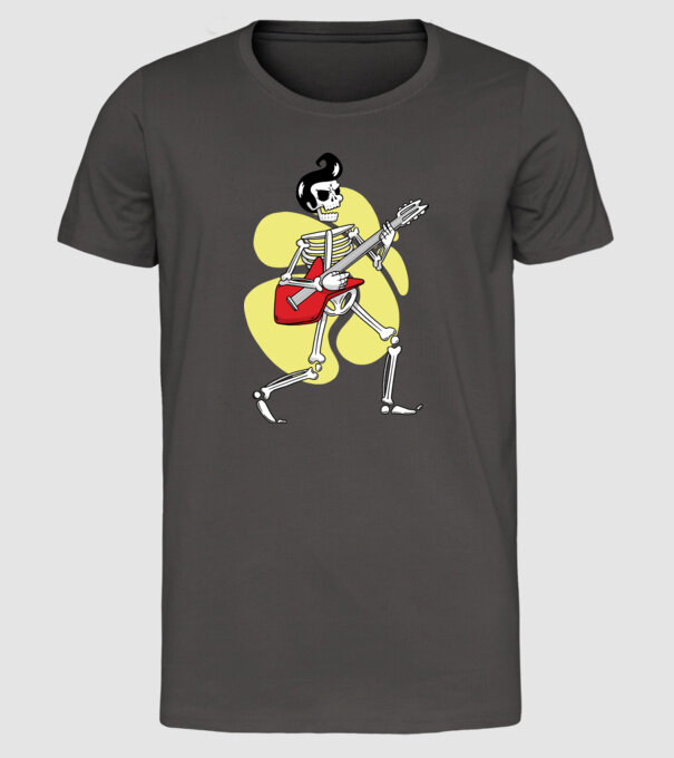 Schelet Elvis cu chitară model gri închis pe tricou