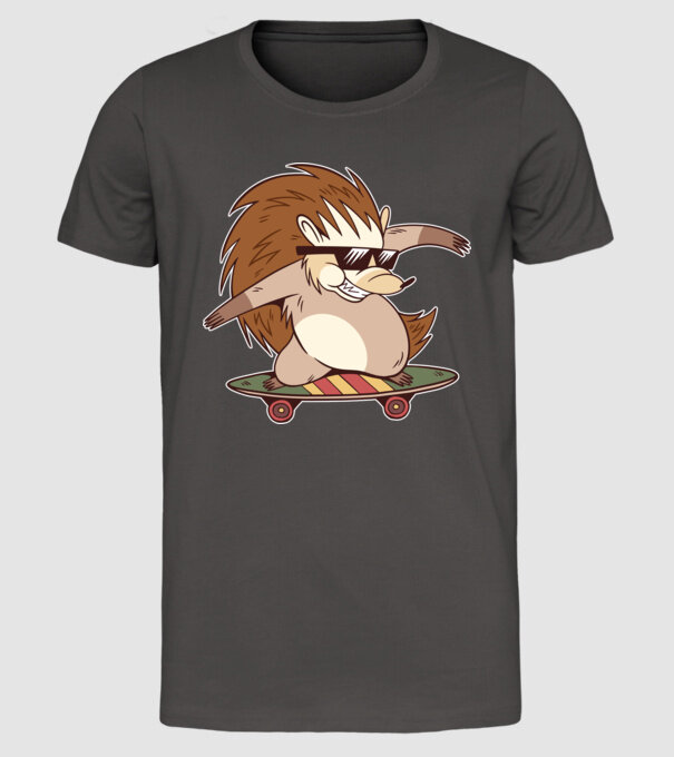 Arici Skateboarder model gri închis pe tricou