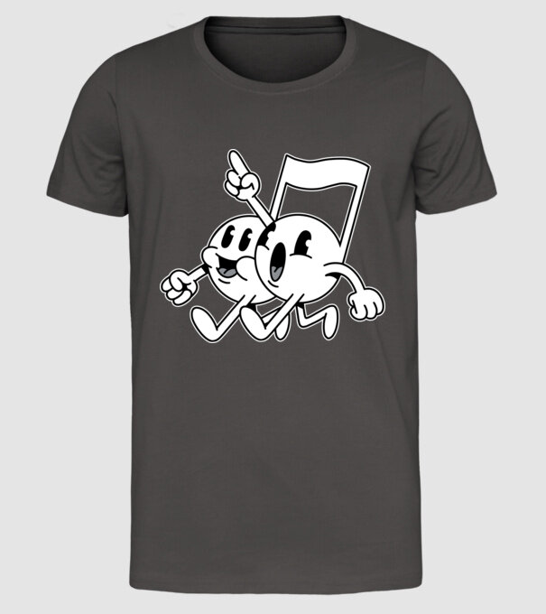 Note muzicale model gri închis pe tricou
