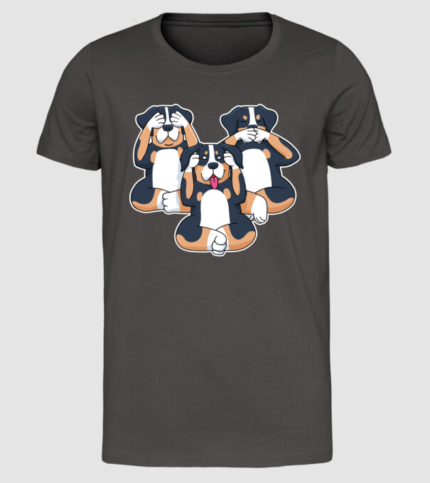Trei câini model gri închis pe tricou