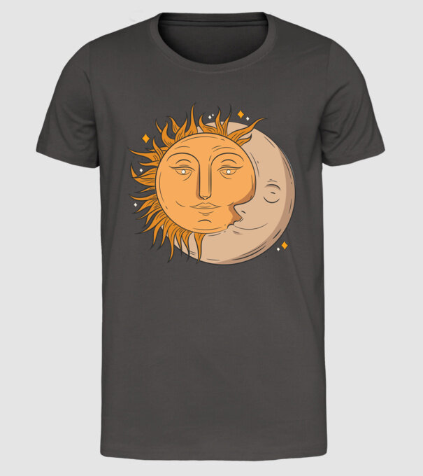 Luna și Soarele model gri închis pe tricou