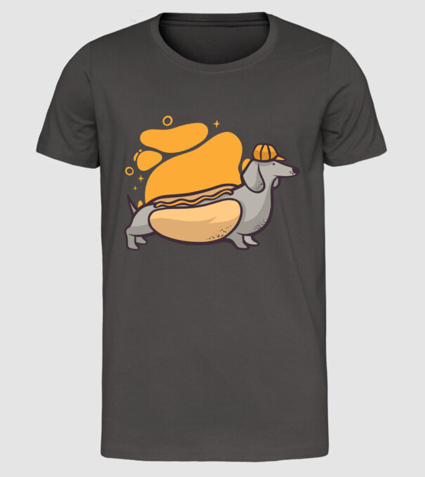 Teckel Hot dog model gri închis pe tricou