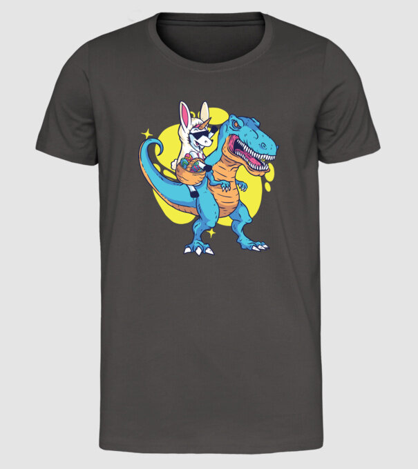 Dinozaur de Paște model gri închis pe tricou