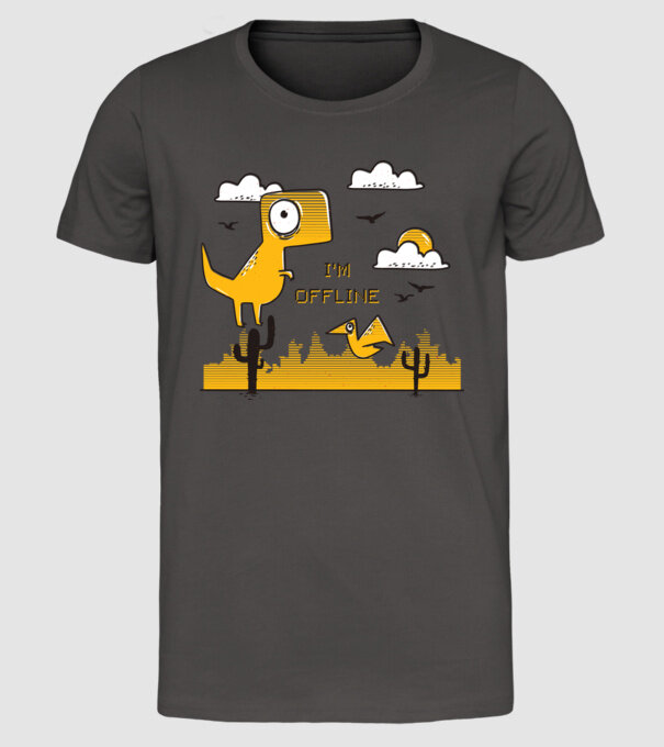 'I''m Offline - tricou amuzant cu dinozaur' model gri închis pe tricou