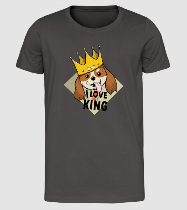 I love my king - Cavalier King Charles tricou cu câine Cocker Spaniel model gri închis pe tricou