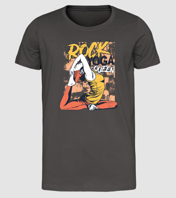 Regina Yoga model gri închis pe tricou