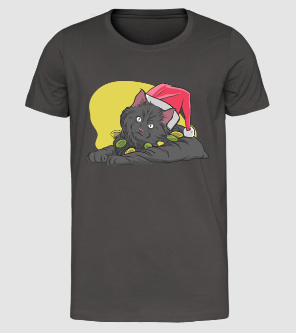 Pisică de Crăciun model gri închis pe tricou