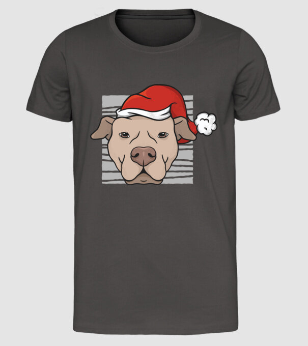 Pitbull de Crăciun model gri închis pe tricou