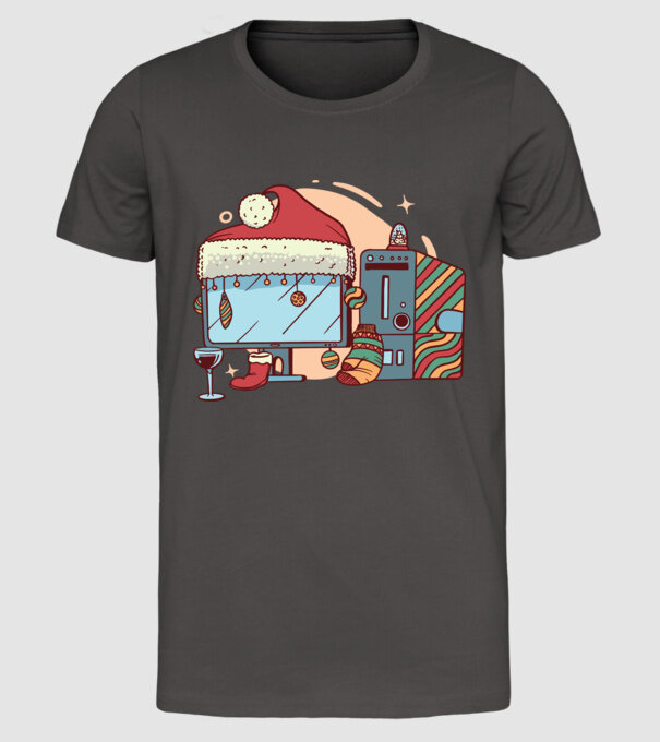 Computer de Crăciun model gri închis pe tricou