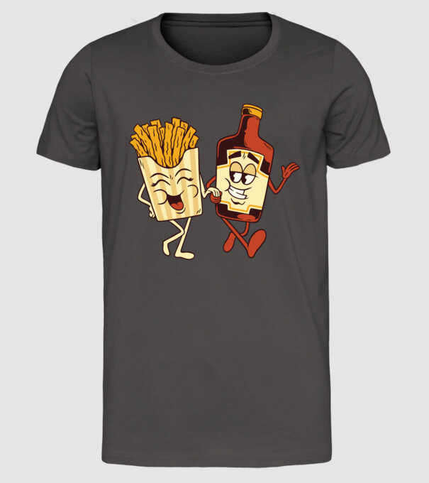 Ketchup + cartofi prăjiți model gri închis pe tricou