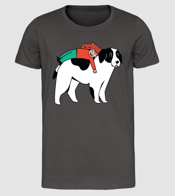Fetiță cu câine model gri închis pe tricou