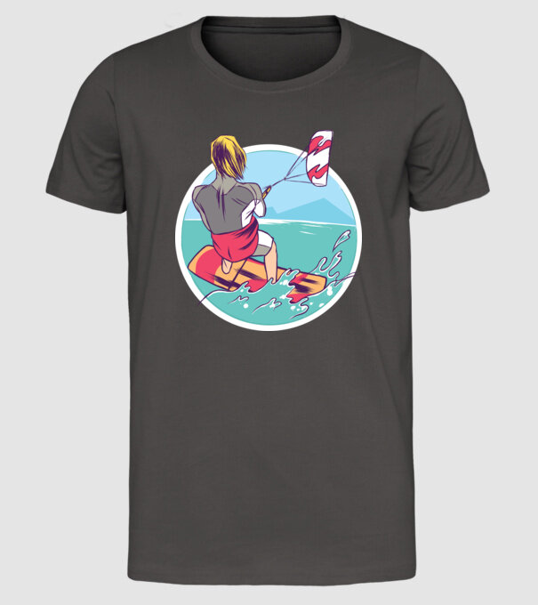 Kite Surf model gri închis pe tricou