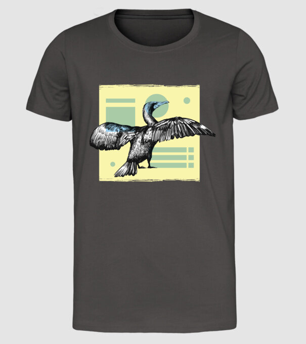 Pasăre cormoran model gri închis pe tricou