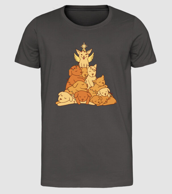 Pom de Crăciun cu Câine model gri închis pe tricou