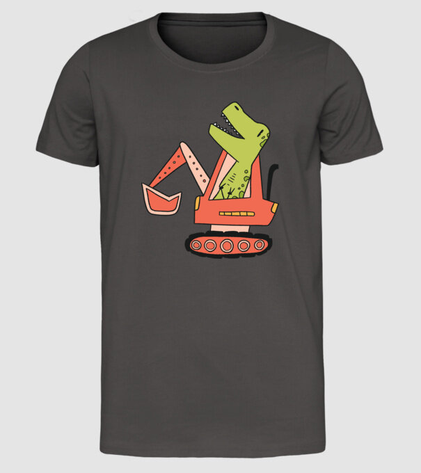 Excavator dinozaur model gri închis pe tricou