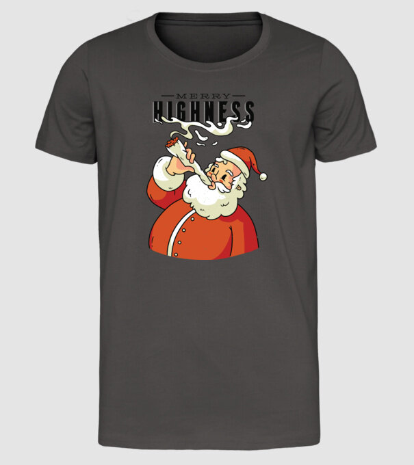 Merry Highness Mikulás fumează iarbă model gri închis pe tricou