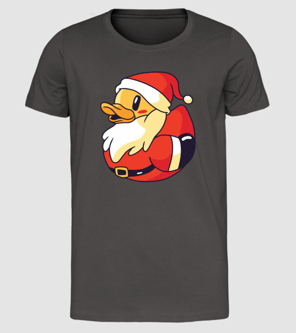 Tricou Moș Crăciun Rață model gri închis pe tricou