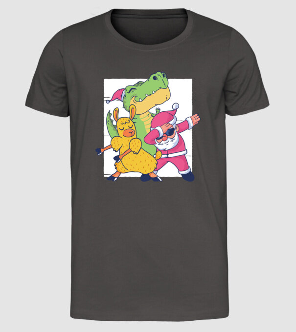 Moș Crăciun Llama T-rex DAB pentru Crăciun model gri închis pe tricou