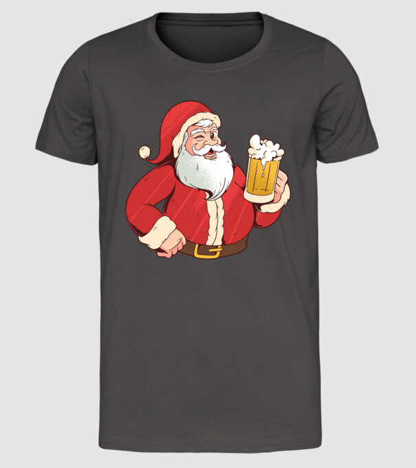 Moș Crăciun cu bere tricou amuzant model gri închis pe tricou
