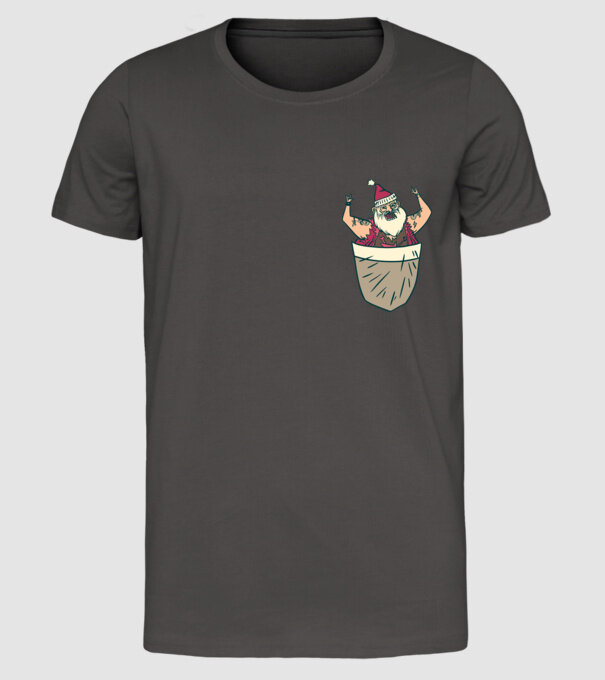 Buzunar Moș Crăciun model gri închis pe tricou