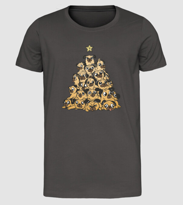 pom de Crăciun cu cățel (mops) model gri închis pe tricou