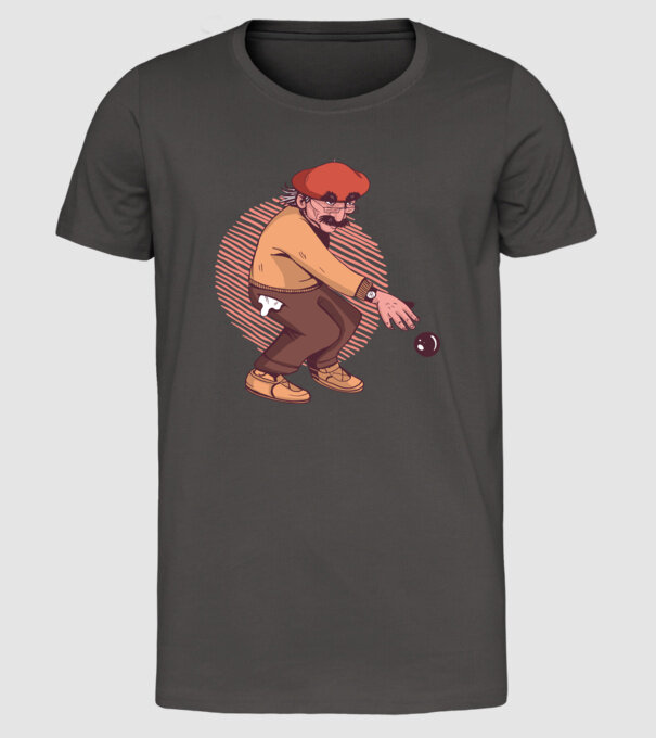 Petanque bătrân model gri închis pe tricou