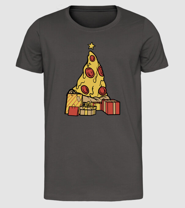 Pizza pom de Crăciun model gri închis pe tricou