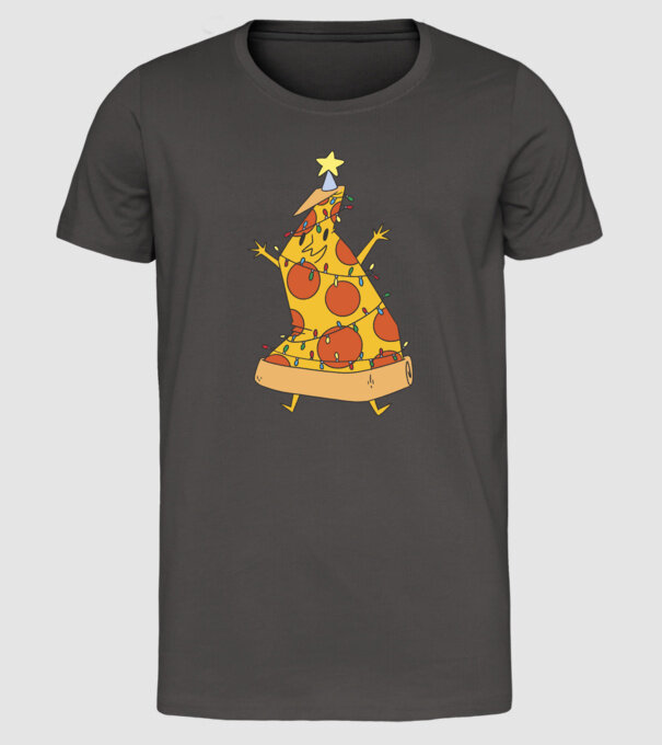 Pizza pom de Crăciun model gri închis pe tricou