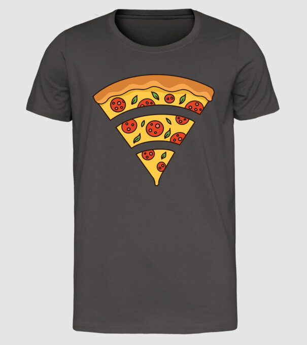 Felie de pizza Wifi model gri închis pe tricou