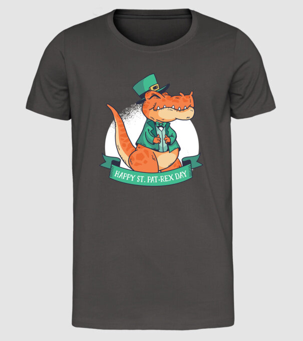 Dinozaur Sfântul Patrick model gri închis pe tricou