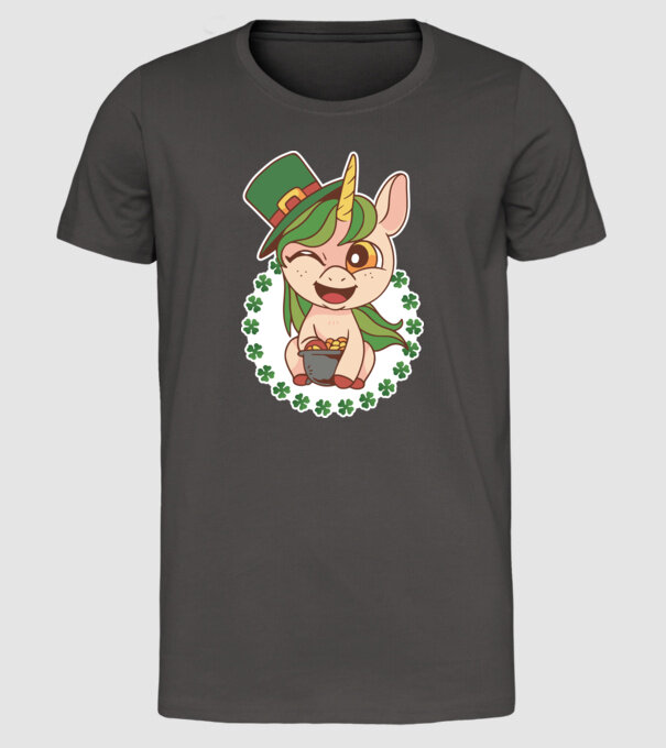 St Patrick Unicorn model gri închis pe tricou