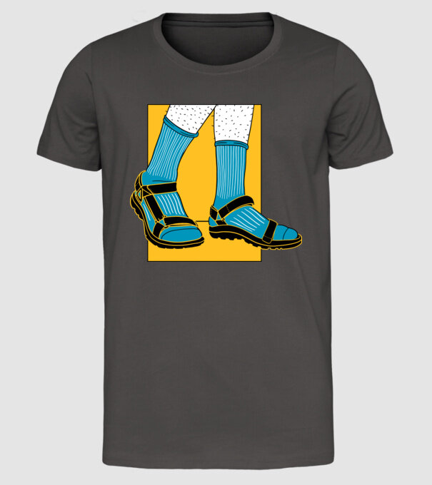 Sandale cu șosete model gri închis pe tricou