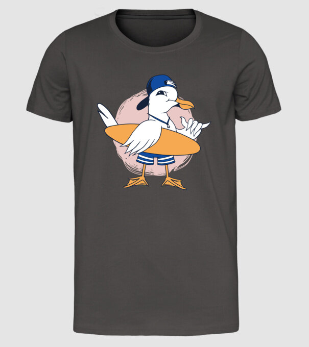Pescăruș Surfing model gri închis pe tricou