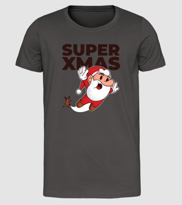 Super Moș Crăciun tricou de Crăciun model gri închis pe tricou