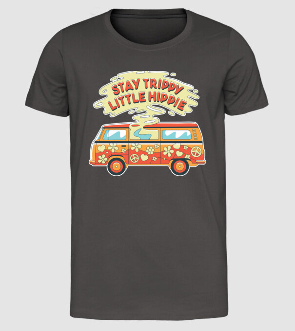 Trippy Microbuz Hippi model gri închis pe tricou