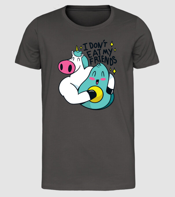 Unicorn Avocado Prietenie model gri închis pe tricou