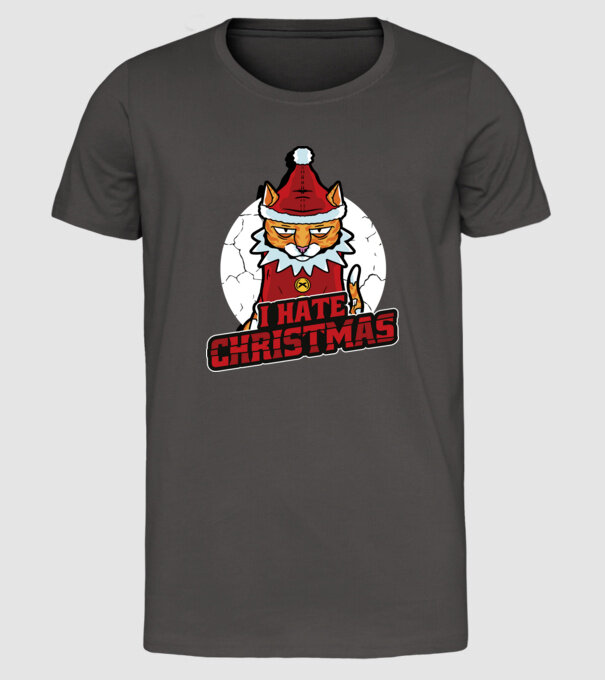 Urăsc Crăciunul Pisică model gri închis pe tricou
