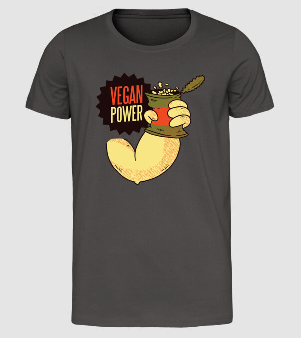Putere vegan model gri închis pe tricou