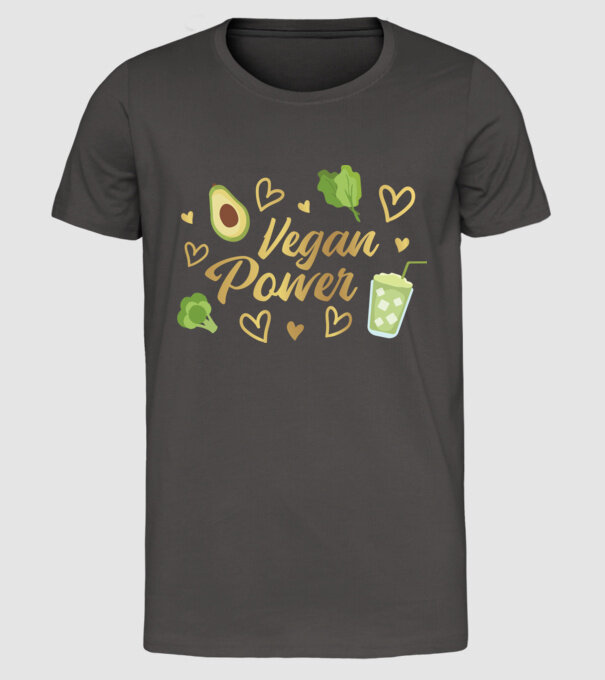Vegan Power tricou vegan model gri închis pe tricou
