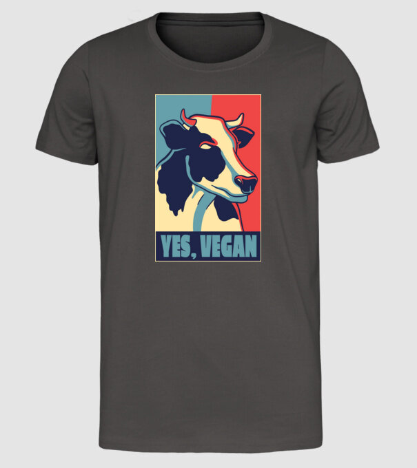 Yes, Vegan model gri închis pe tricou
